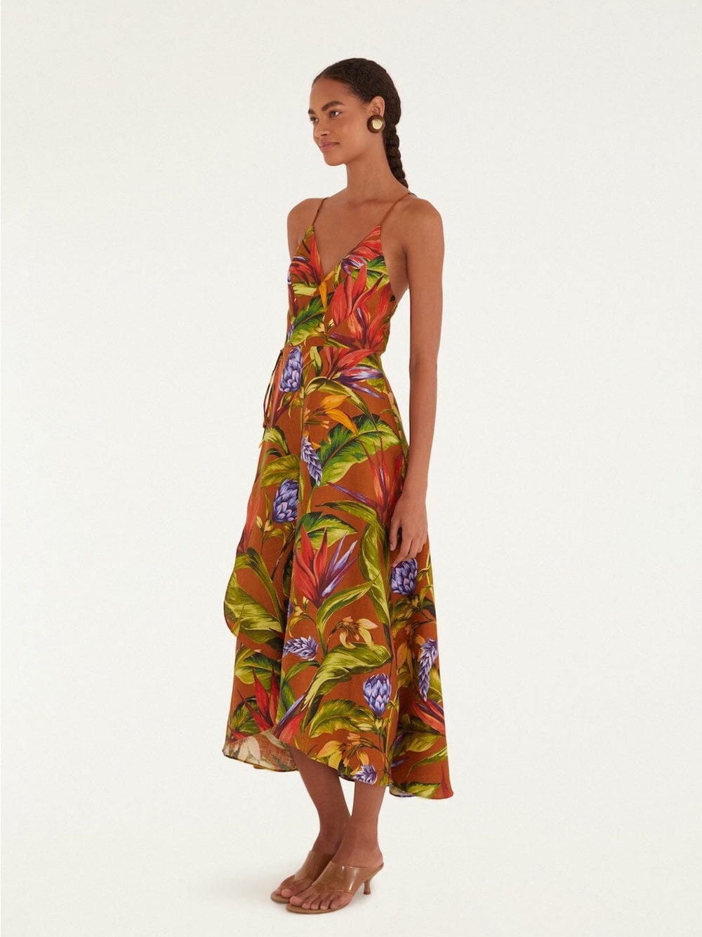 Farm Rio: FLORART BROWN MIDI WRAP DRESS